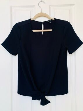 Ann Taylor Women's Black Tie-Hem Short Sleeve Top, XS
